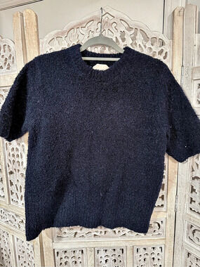 INDUSTRY Textured Short Sleeve Sweater in Black Size Large